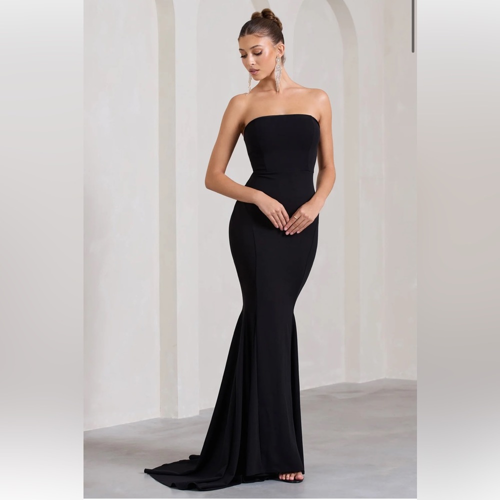 Black Strapless Bandeau Fishtail Maxi Dress